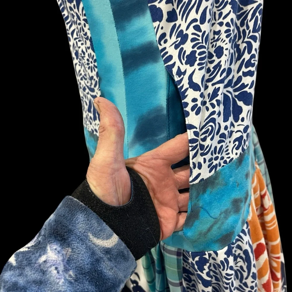 Handmade upcycled Multicolor Sleeveless Patchwork Drop Waist Dress - Picture 4 of 7